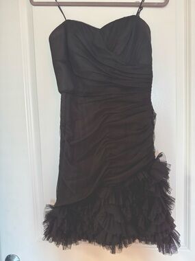 Max & Cleo Black Strapless Ruffle-Hem Cocktail Dress